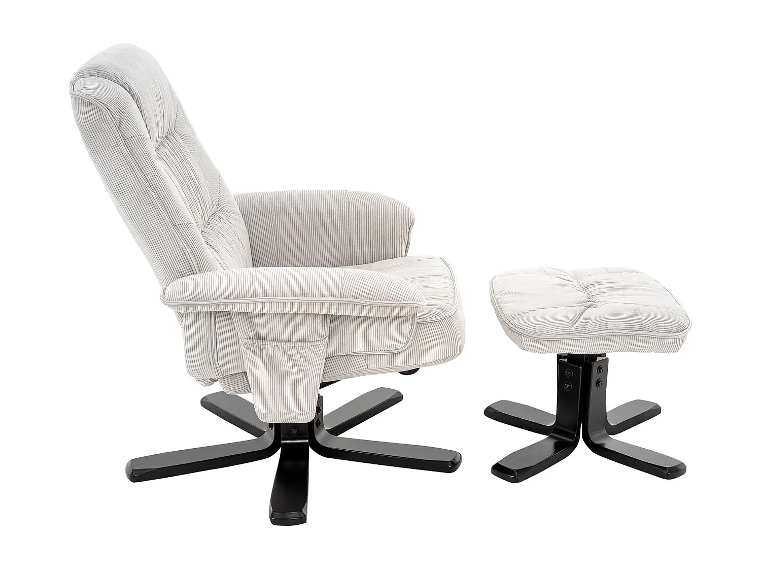 IDIMEX Fauteuil de Relaxation Charly avec Repose-Pieds pouf, siège pivotant et Dossier inclinable en velours côtelé blanc/noir