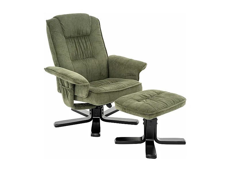 IDIMEX Fauteuil de Relaxation Charly avec Repose-Pieds pouf, siège pivotant et Dossier inclinable en velours côtelé  vert/noir