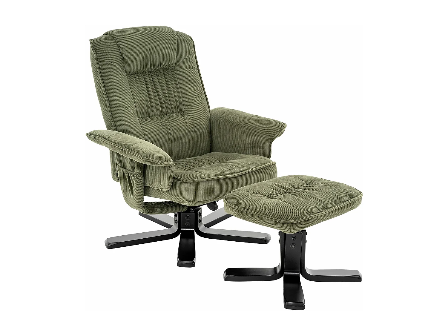 IDIMEX Fauteuil de Relaxation Charly avec Repose-Pieds pouf, siège pivotant et Dossier inclinable en velours côtelé  vert/noir