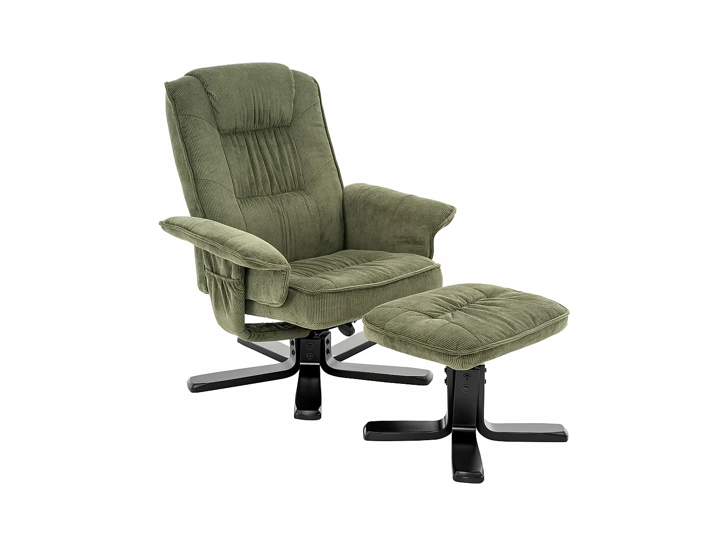 IDIMEX Fauteuil de Relaxation Charly avec Repose-Pieds pouf, siège pivotant et Dossier inclinable en velours côtelé  vert/noir