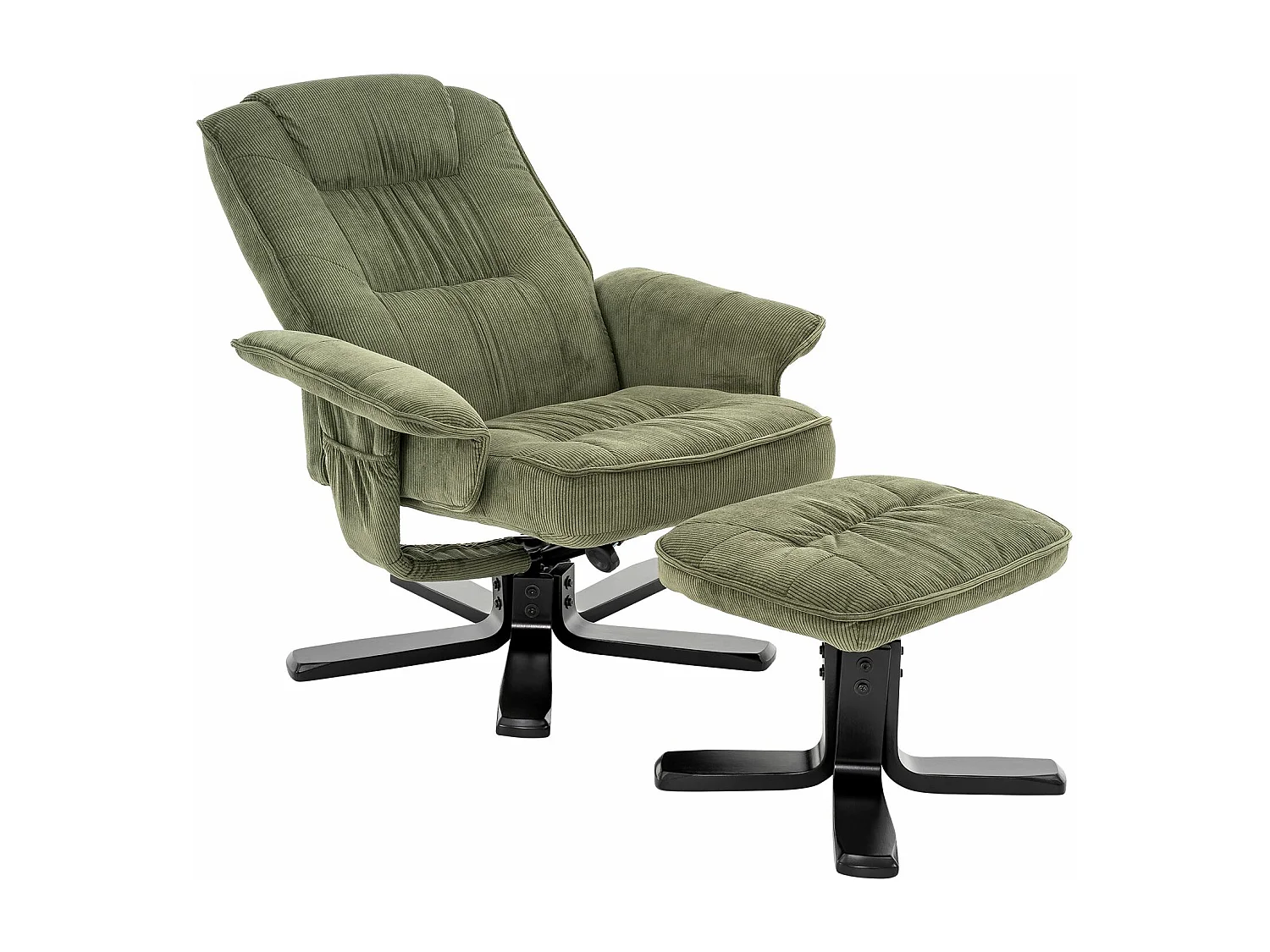 IDIMEX Fauteuil de Relaxation Charly avec Repose-Pieds pouf, siège pivotant et Dossier inclinable en velours côtelé  vert/noir