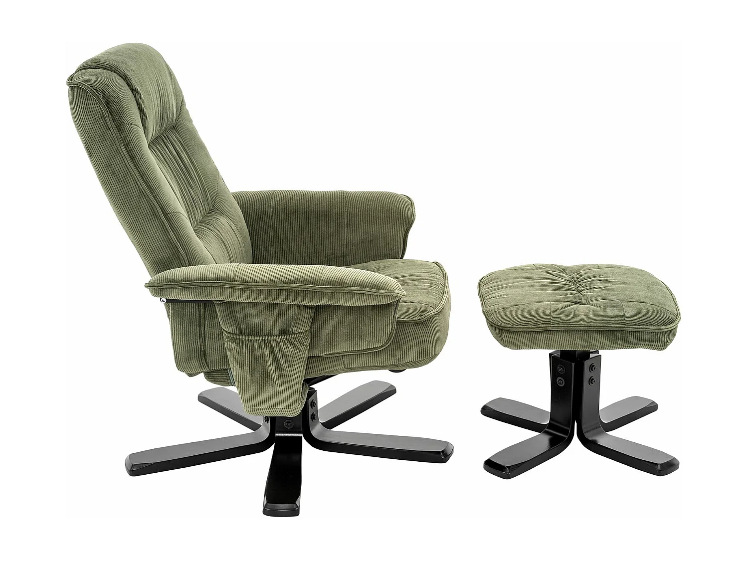 IDIMEX Fauteuil de Relaxation Charly avec Repose-Pieds pouf, siège pivotant et Dossier inclinable en velours côtelé  vert/noir