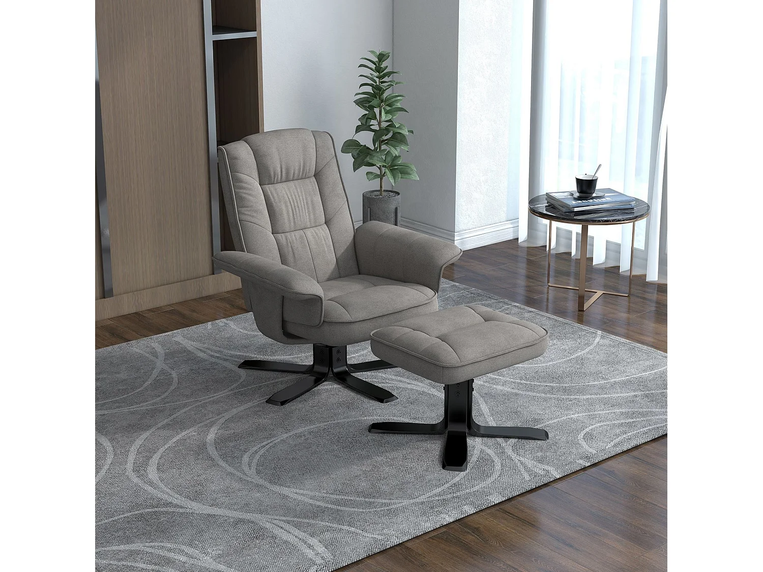 IDIMEX Fauteuil de Relaxation Charly avec Repose-Pieds pouf, siège pivotant et Dossier inclinable en tissu gris/noir