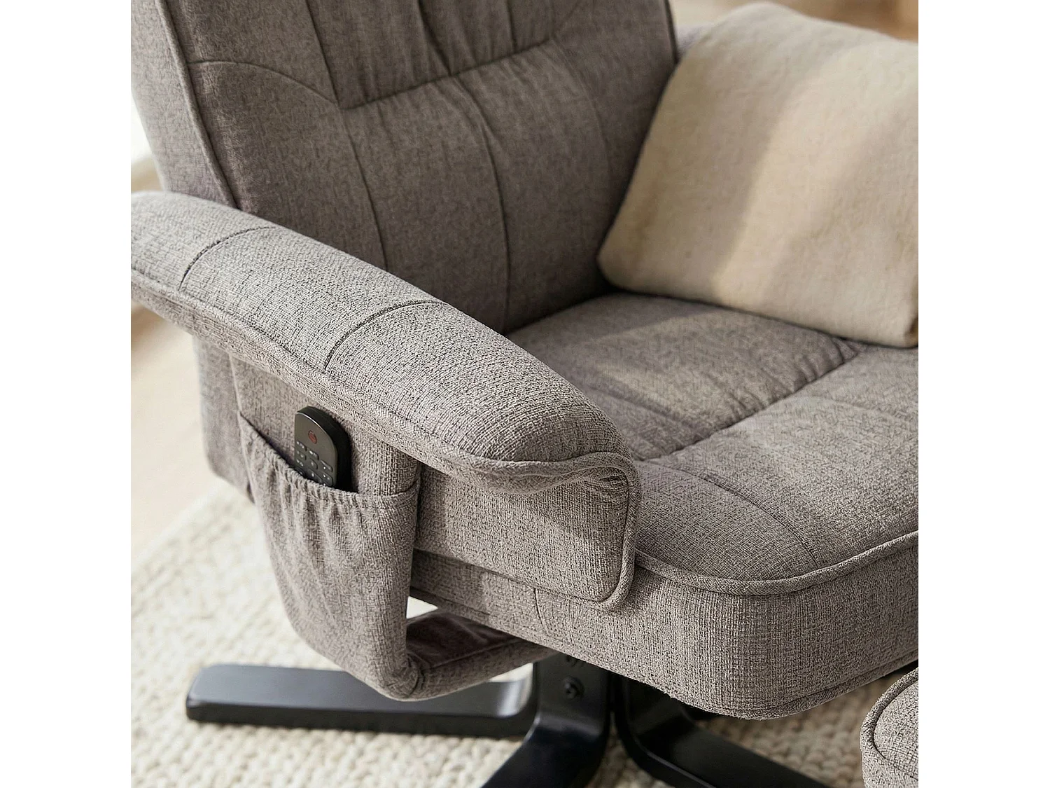 IDIMEX Fauteuil de Relaxation Charly avec Repose-Pieds pouf, siège pivotant et Dossier inclinable en tissu gris/noir