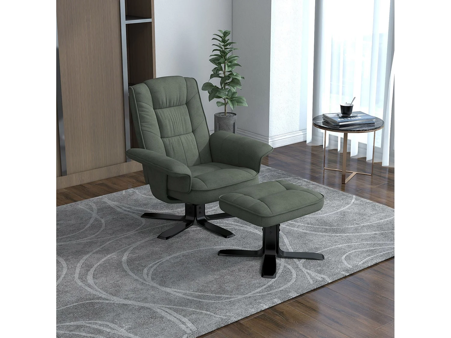 IDIMEX Fauteuil de Relaxation Charly avec Repose-Pieds pouf, siège pivotant et Dossier inclinable en tissu vert/noir