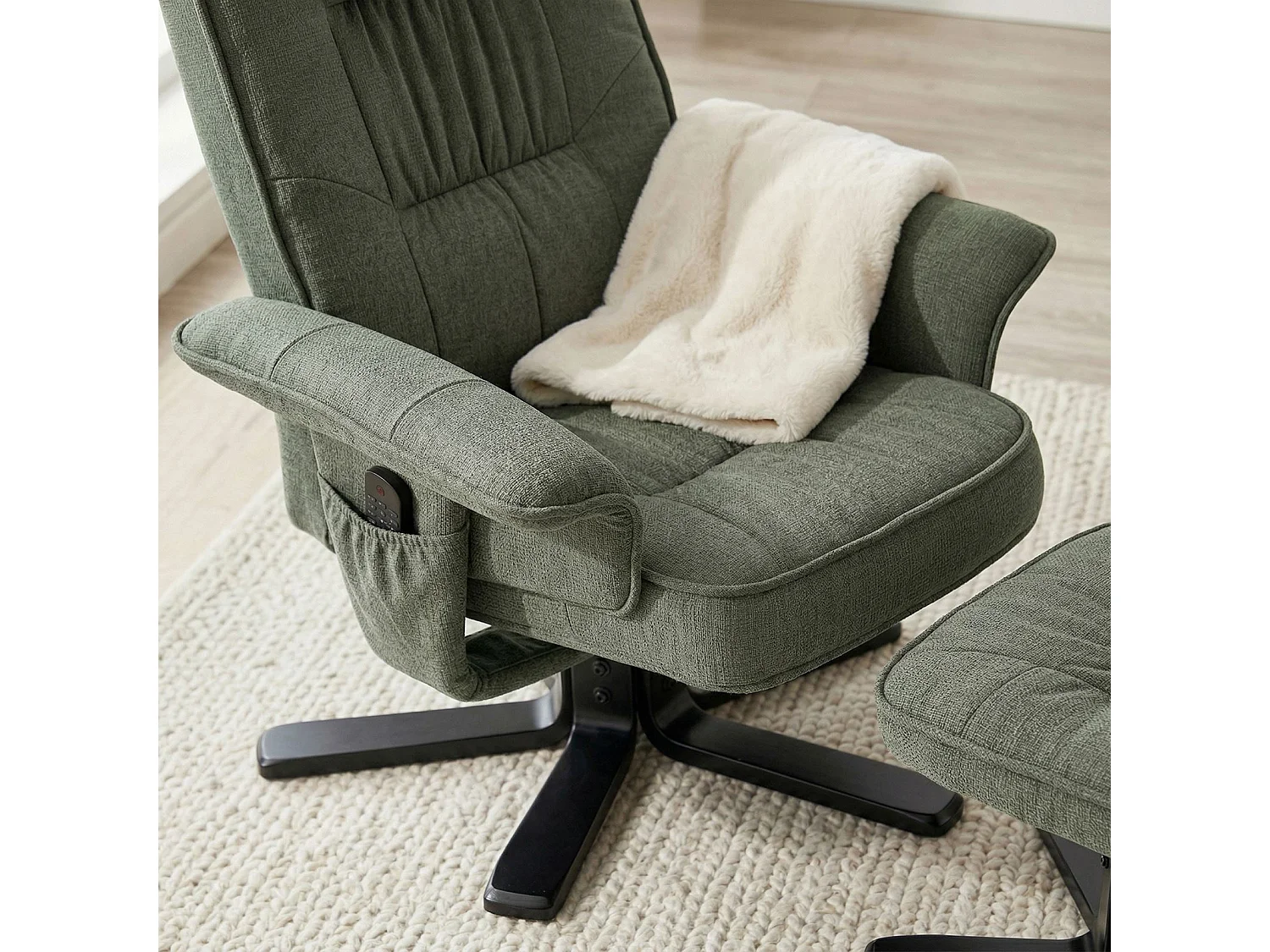 IDIMEX Fauteuil de Relaxation Charly avec Repose-Pieds pouf, siège pivotant et Dossier inclinable en tissu vert/noir