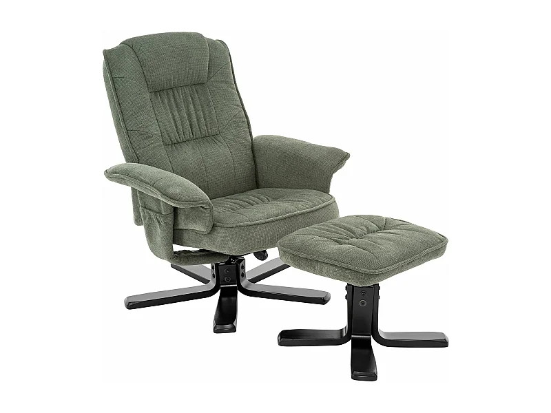 IDIMEX Fauteuil de Relaxation Charly avec Repose-Pieds pouf, siège pivotant et Dossier inclinable en tissu vert/noir