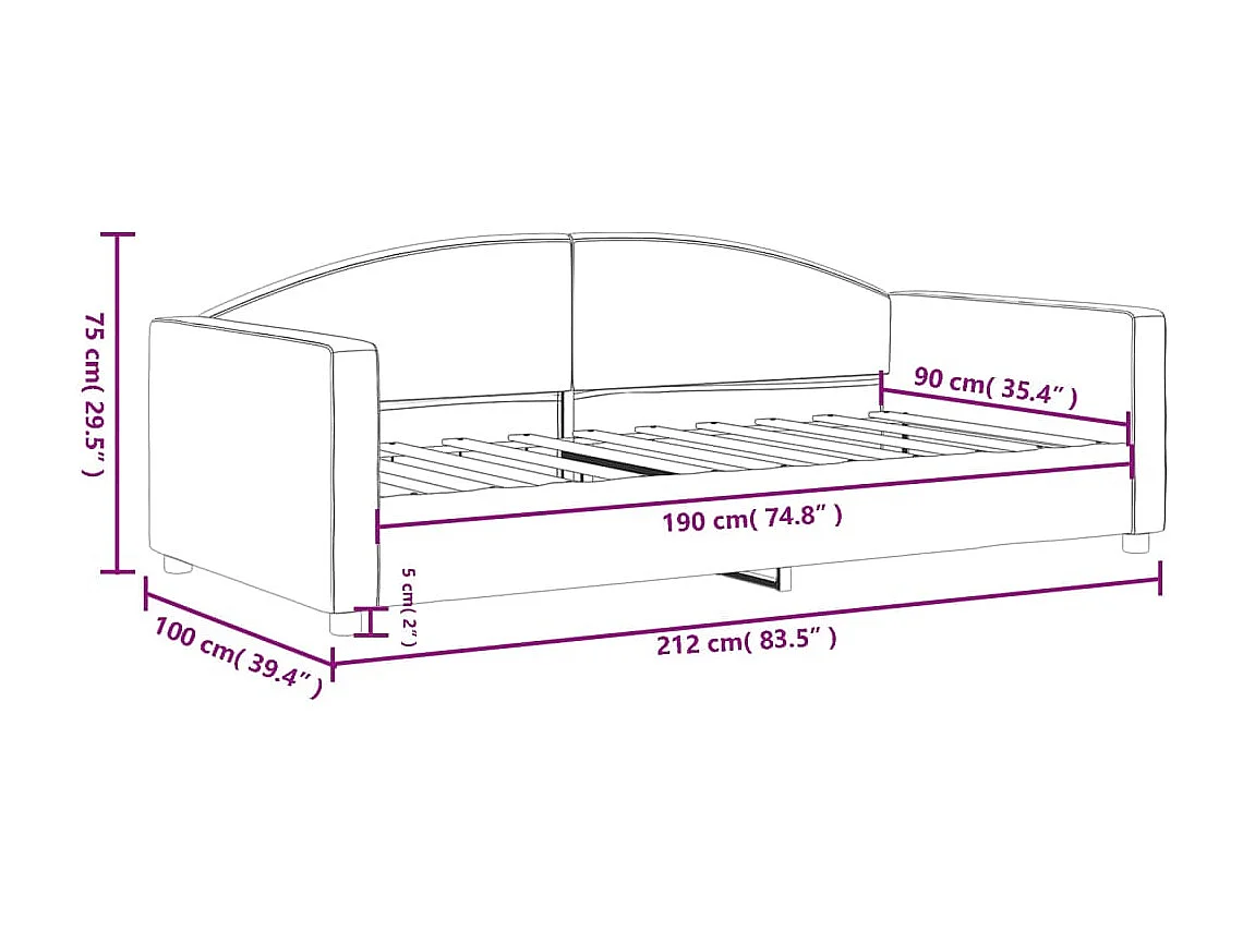 Lit de repos sans matelas noir 90x190 cm tissu
