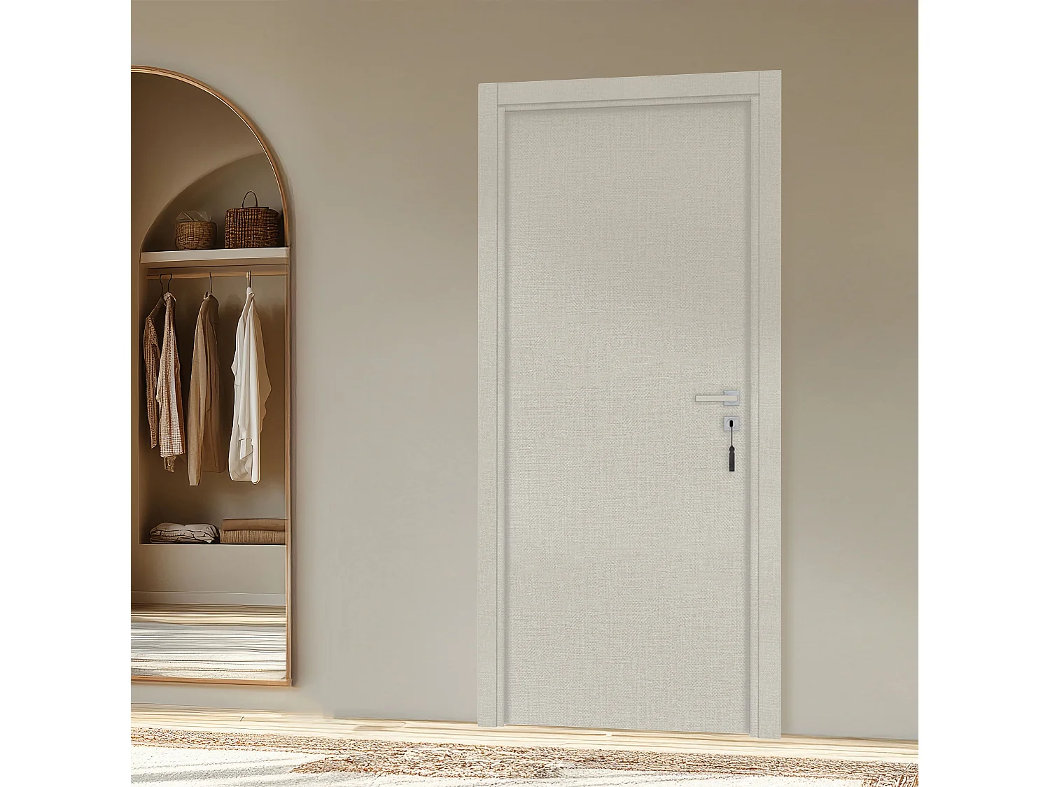 Bloc-porte pose fin de chantier collection Premium Miro, H.204 x l.63 cm, aspect textile opale, réversible