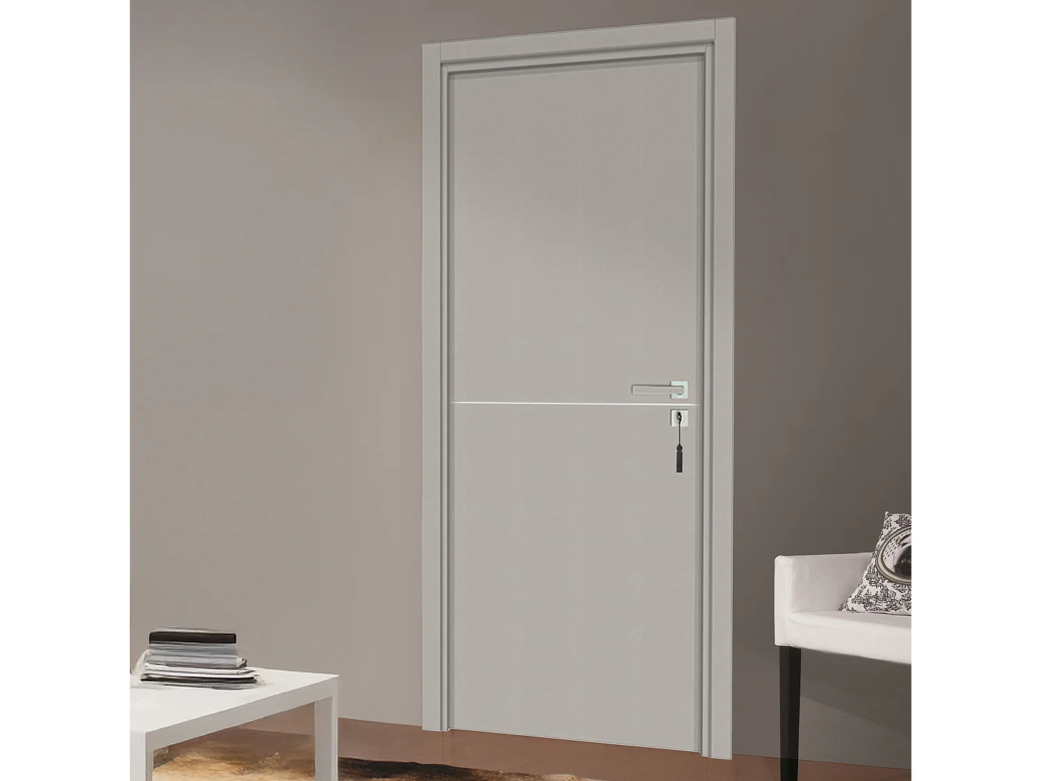 Bloc-porte pose fin de chantier collection Premium Riva, H.204 x l.93 cm, aspect cuir argile, réversible