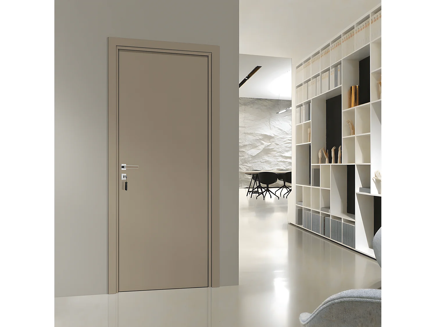 Bloc-porte pose fin de chantier collection Premium Miro, H.204 x l.83 cm, aspect cuir lichen, réversible