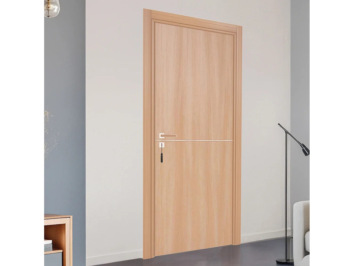 Bloc-porte pose fin de chantier collection Premium Riva, H.204 x l.73 cm, aspect chêne naturel, réversible