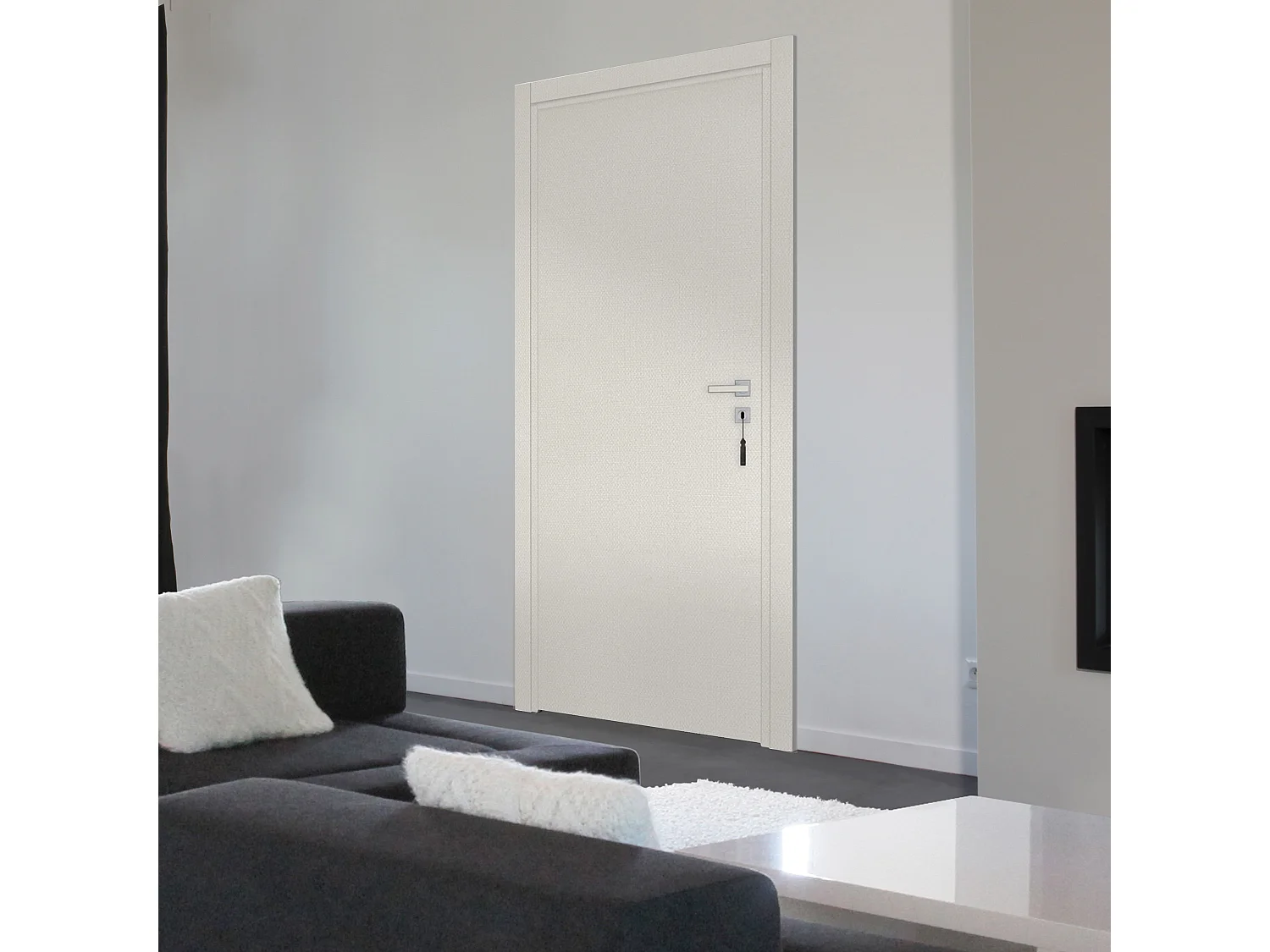Bloc-porte pose fin de chantier collection PREMIUM Miro, H.204 x l.83 cm, aspect textile perle, réversible - Reivilo
