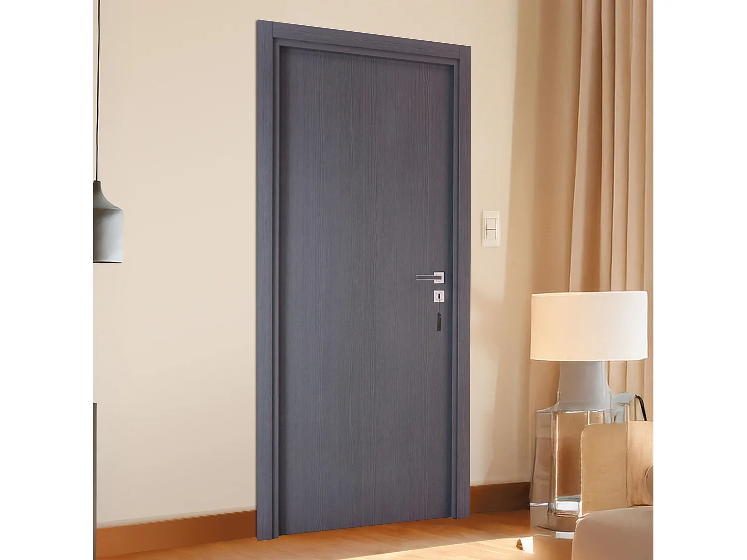 Bloc-porte pose fin de chantier collection Premium Miro, H.204 x l.63 cm, aspect chêne cendré, réversible