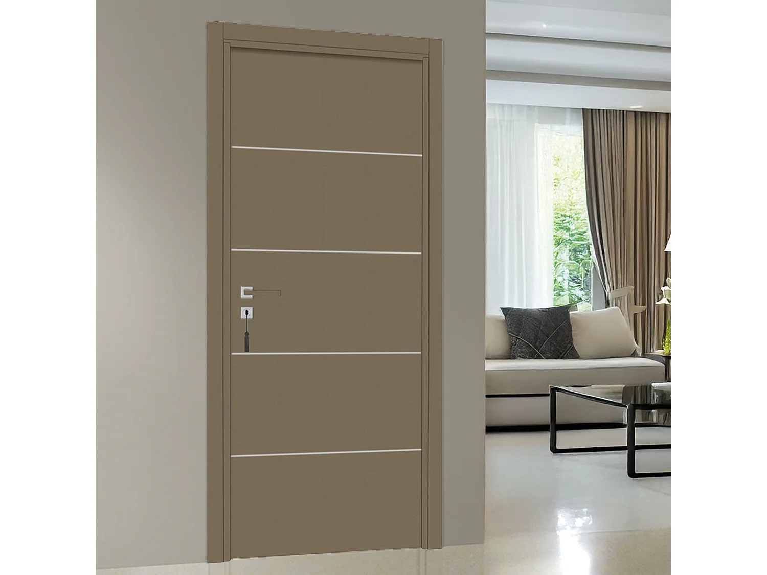 Bloc-porte pose fin de chantier collection PREMIUM Seymour, H.204 x l.83 cm, aspect cuir lichen, réversible - Reivilo