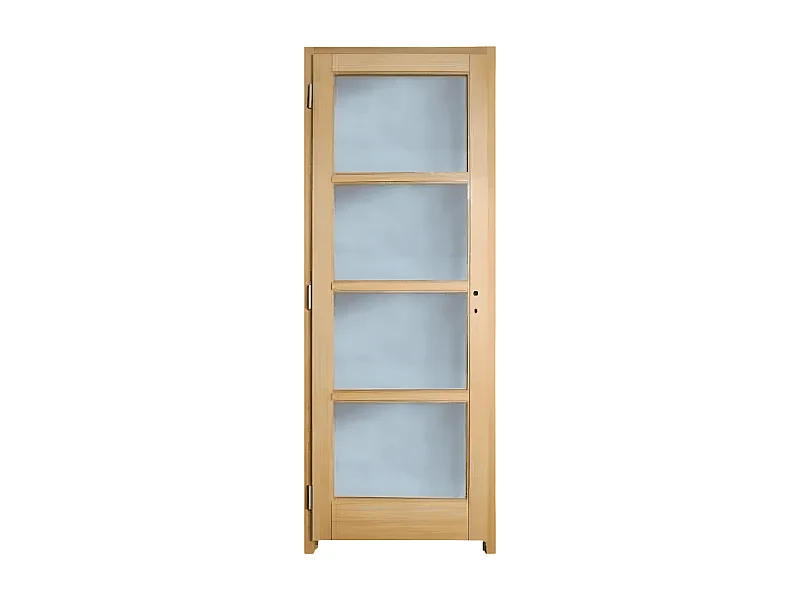Porte nue, sans cadre, bois Chêne Contemporain : 4 carreaux, Traverse droite, 73 cm à rive droite