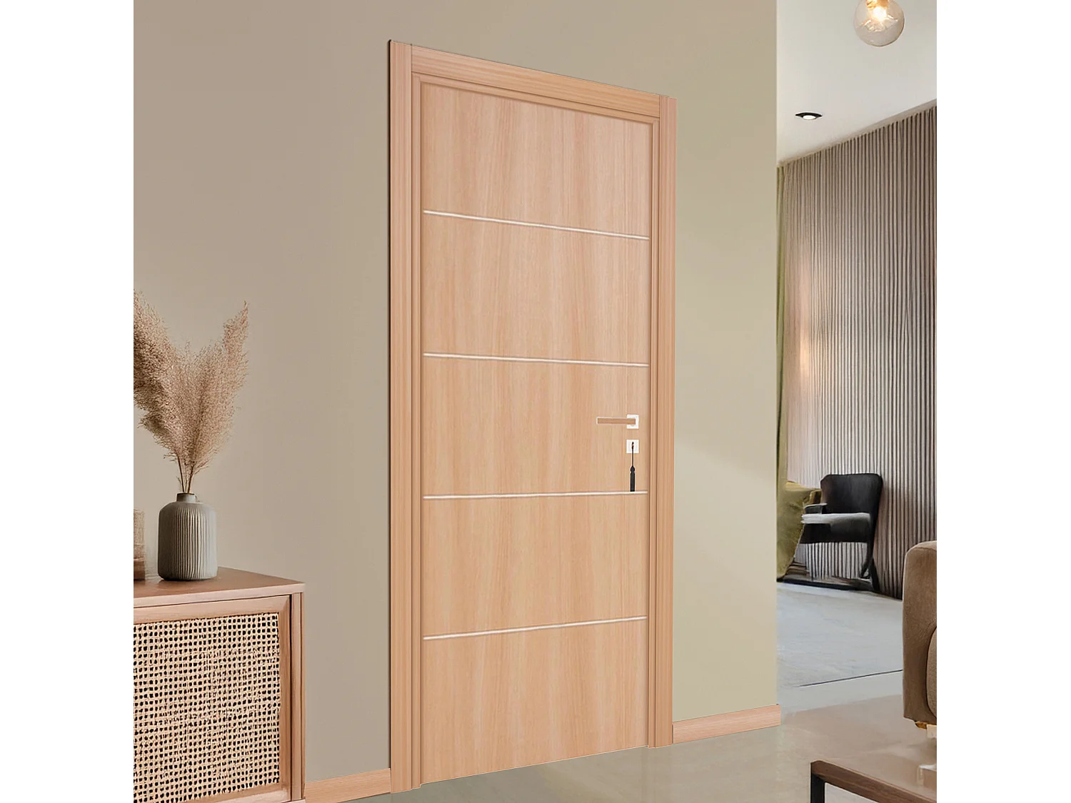 Bloc-porte pose fin de chantier collection PREMIUM Seymour, H.204 x l.73 cm, aspect chêne clair, réversible - Reivilo