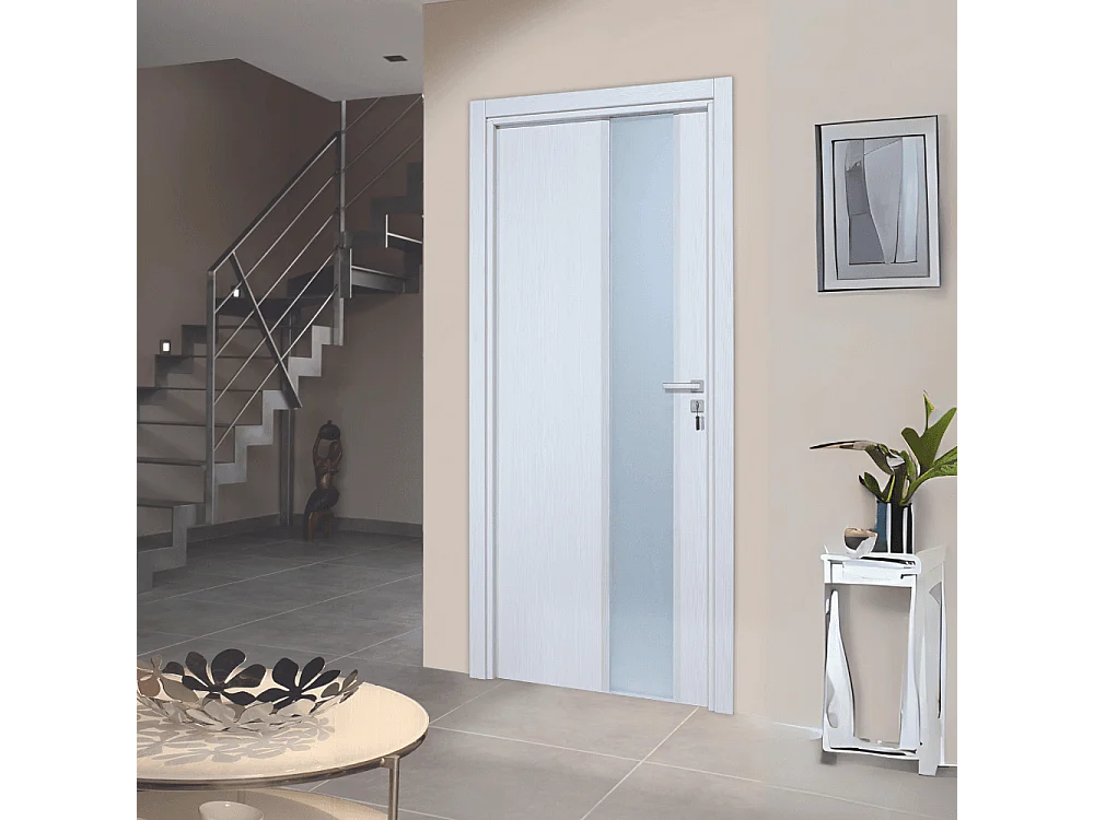 Bloc-porte pose fin de chantier collection Premium Enzo, H.204 x l.93 cm, aspect chêne blanc, réversible