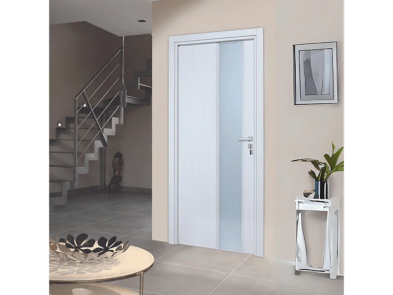 Bloc-porte pose fin de chantier collection Premium Enzo, H.204 x l.93 cm, aspect chêne blanc, réversible