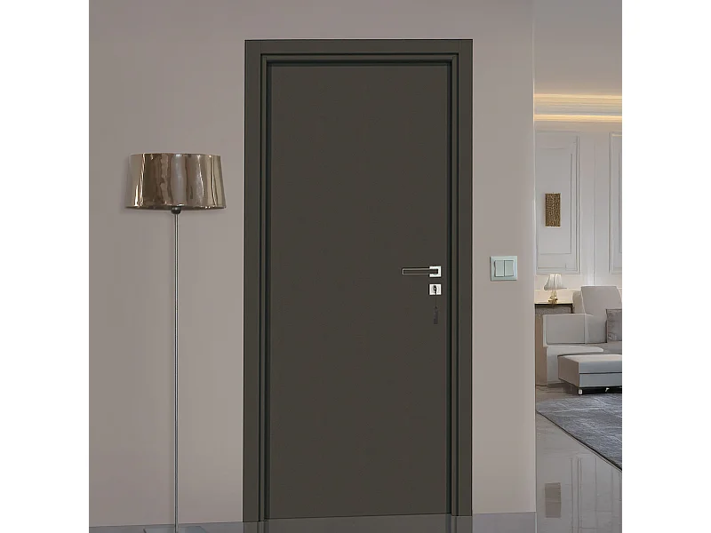 Bloc-porte pose fin de chantier collection Premium Miro, H.204 x l.73 cm, aspect cuir basalte, réversible