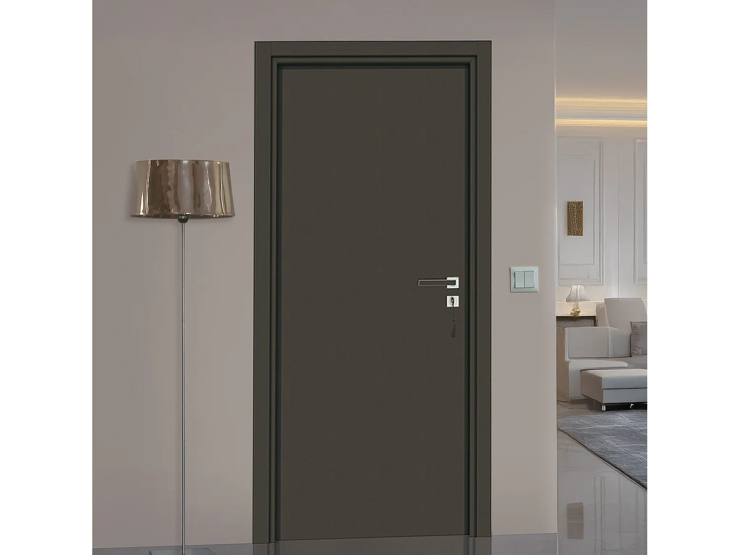Bloc-porte pose fin de chantier collection Premium Miro, H.204 x l.83 cm, aspect cuir basalte, réversible