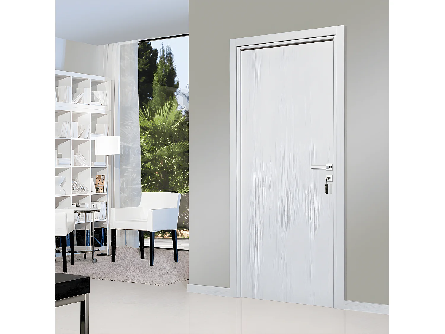 Bloc-porte pose fin de chantier collection Premium Miro, H.204 x l.83 cm, aspect chêne blanc, réversible