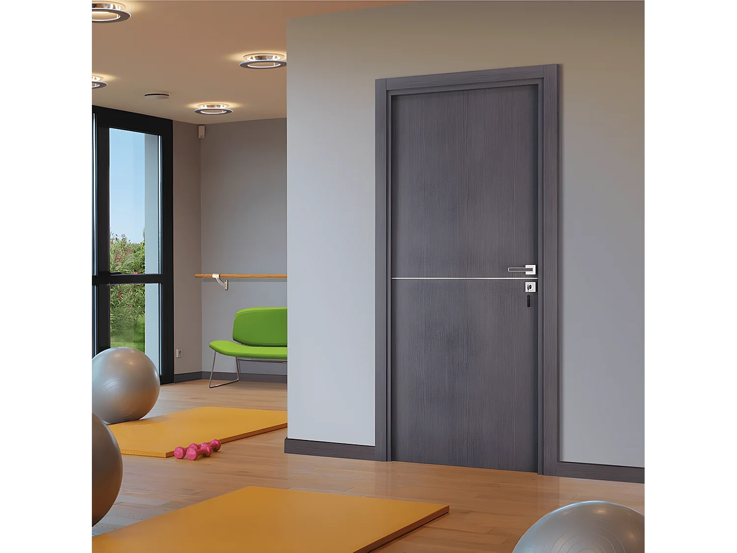 Bloc-porte pose fin de chantier collection Premium Riva, H.204 x l.73 cm, aspect chêne cendré, réversible