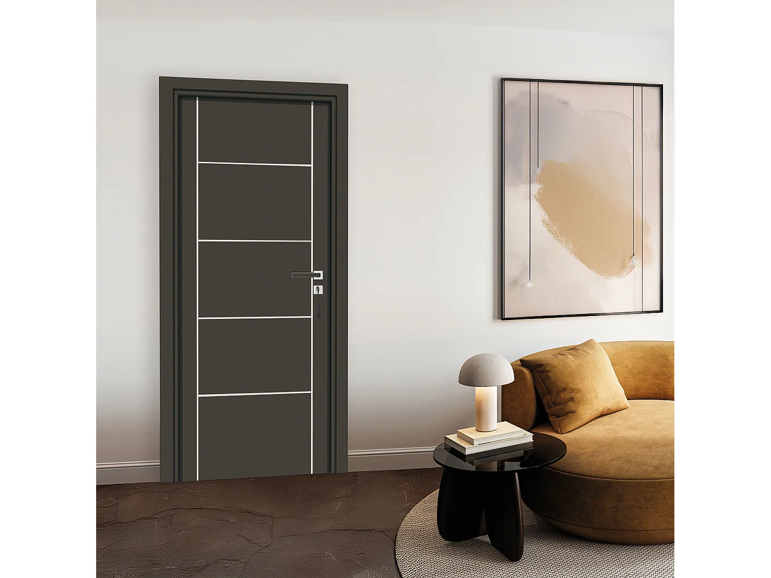 Bloc-porte pose fin de chantier collection PREMIUM Seymour, H.204 x l.83 cm, aspect cuir basalte, réversible - Reivilo