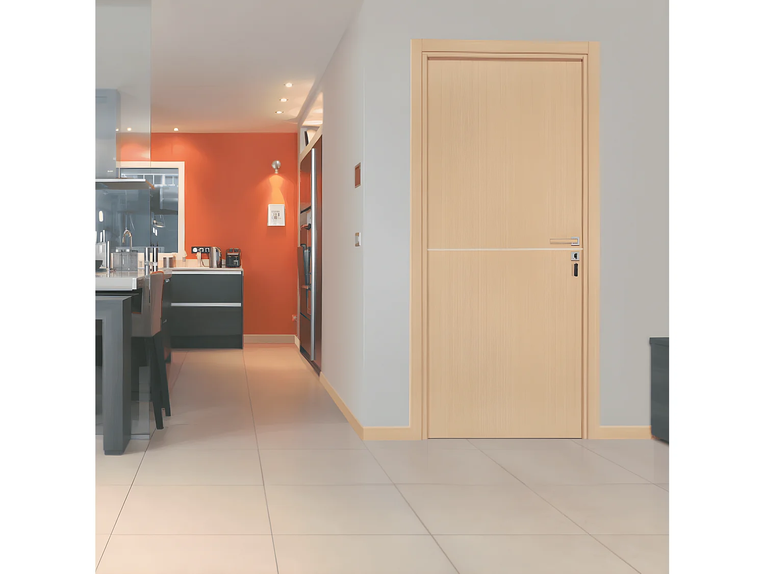 Bloc-porte pose fin de chantier collection Premium Riva, H.204 x l.83 cm, aspect chêne clair, réversible