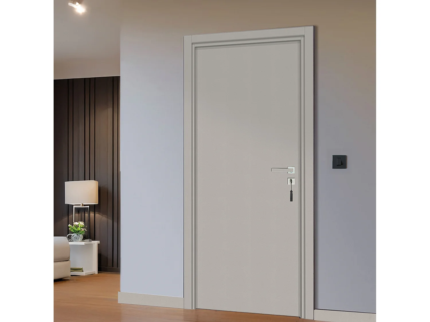 Bloc-porte pose fin de chantier collection Premium Miro, H.204 x l.73 cm, aspect cuir argile, réversible