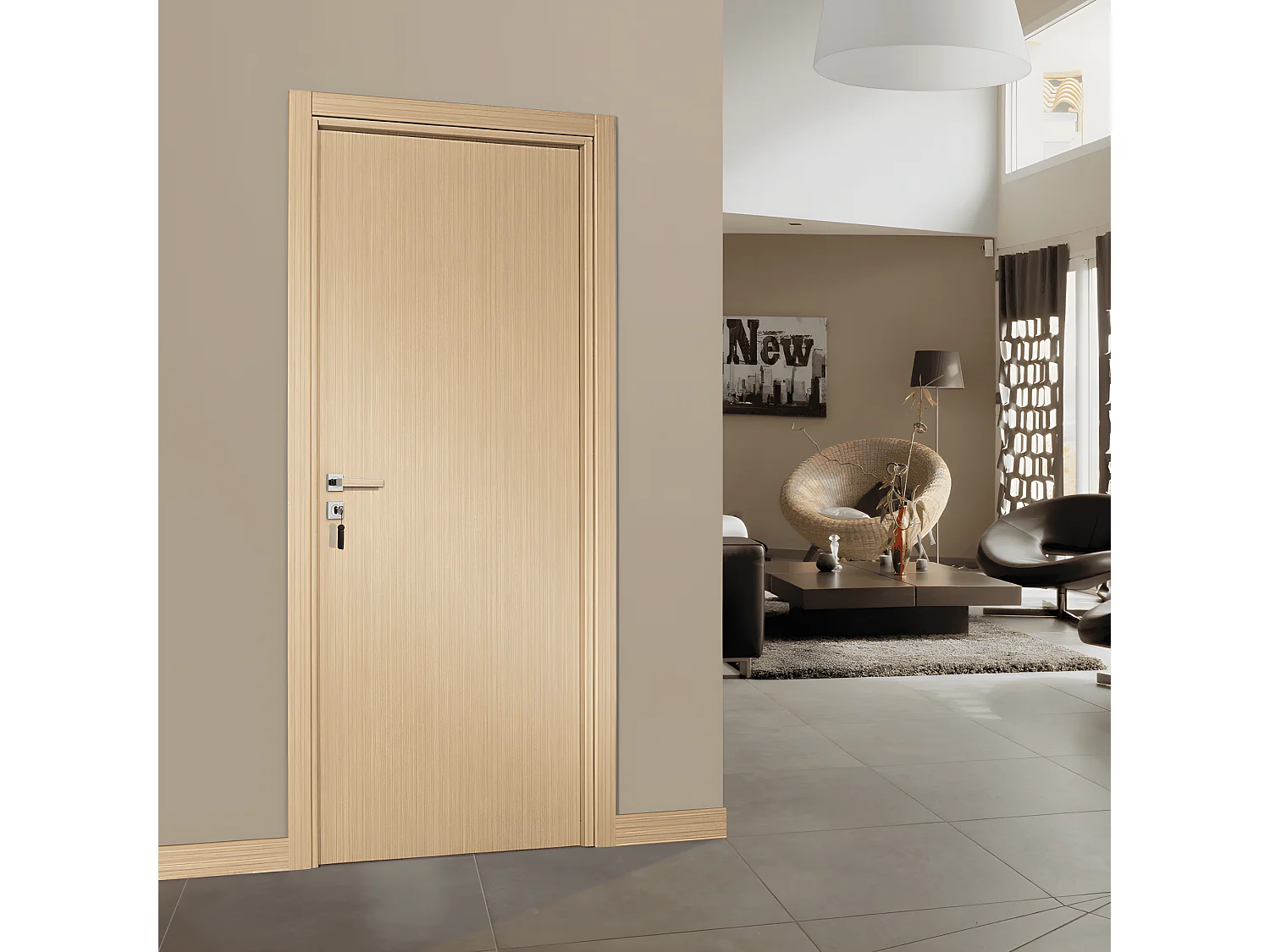 Bloc-porte pose fin de chantier collection Premium Miro, H.204 x l.93 cm, aspect chêne clair, réversible