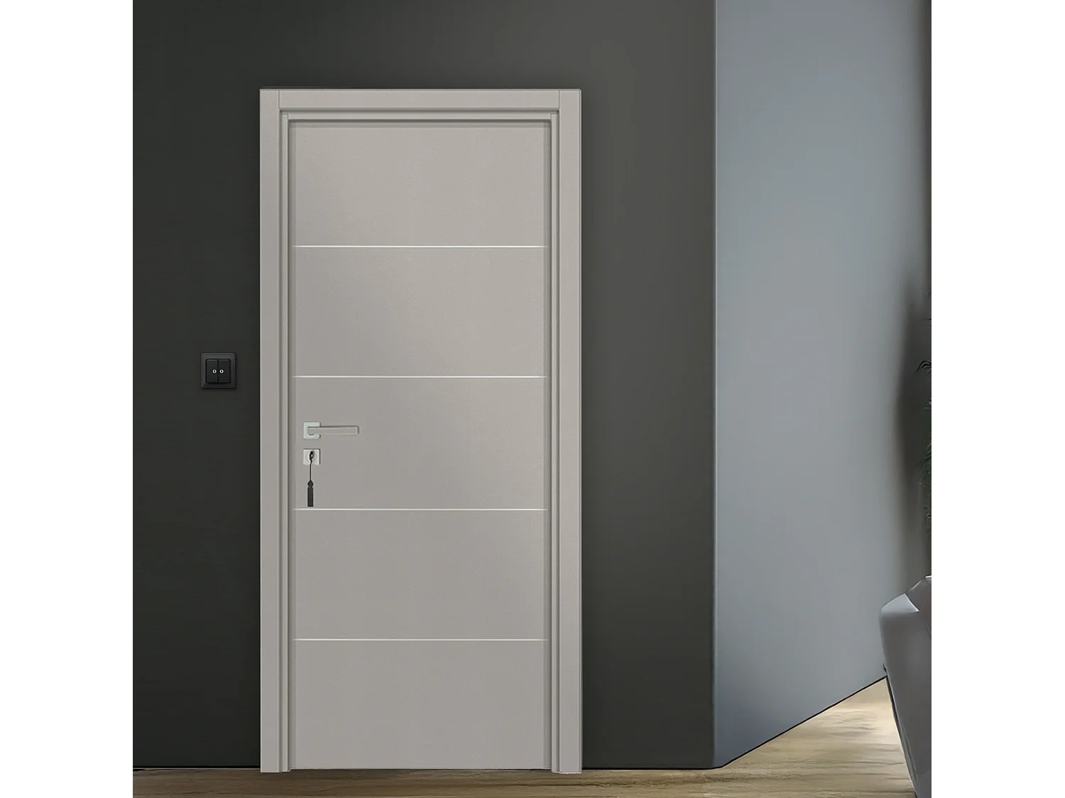 Bloc-porte pose fin de chantier collection Premium Seymour, H.204 x l.83 cm, aspect cuir argile, réversible
