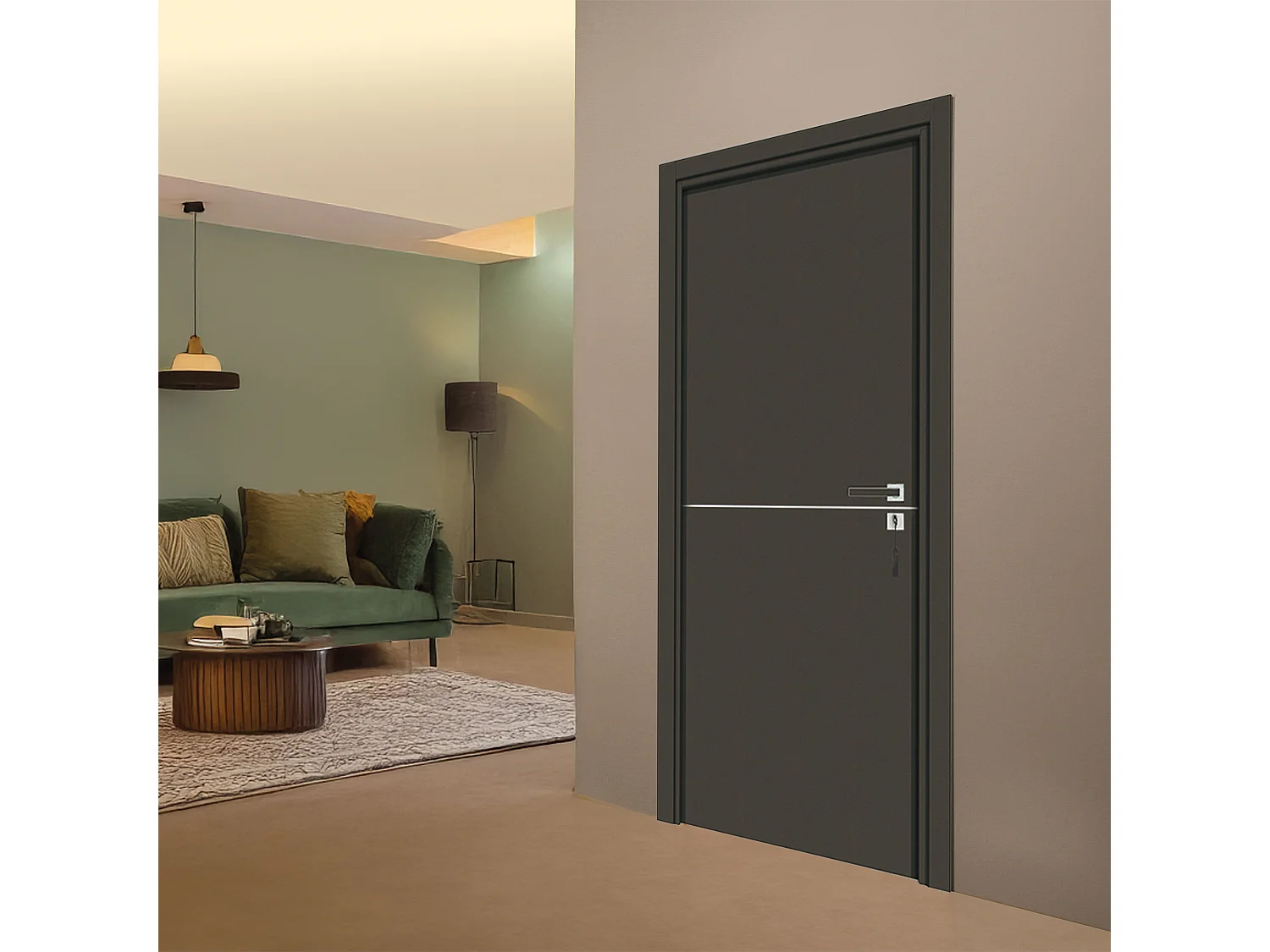 Bloc-porte pose fin de chantier collection Premium Riva, H.204 x l.93 cm, aspect cuir basalte, réversible