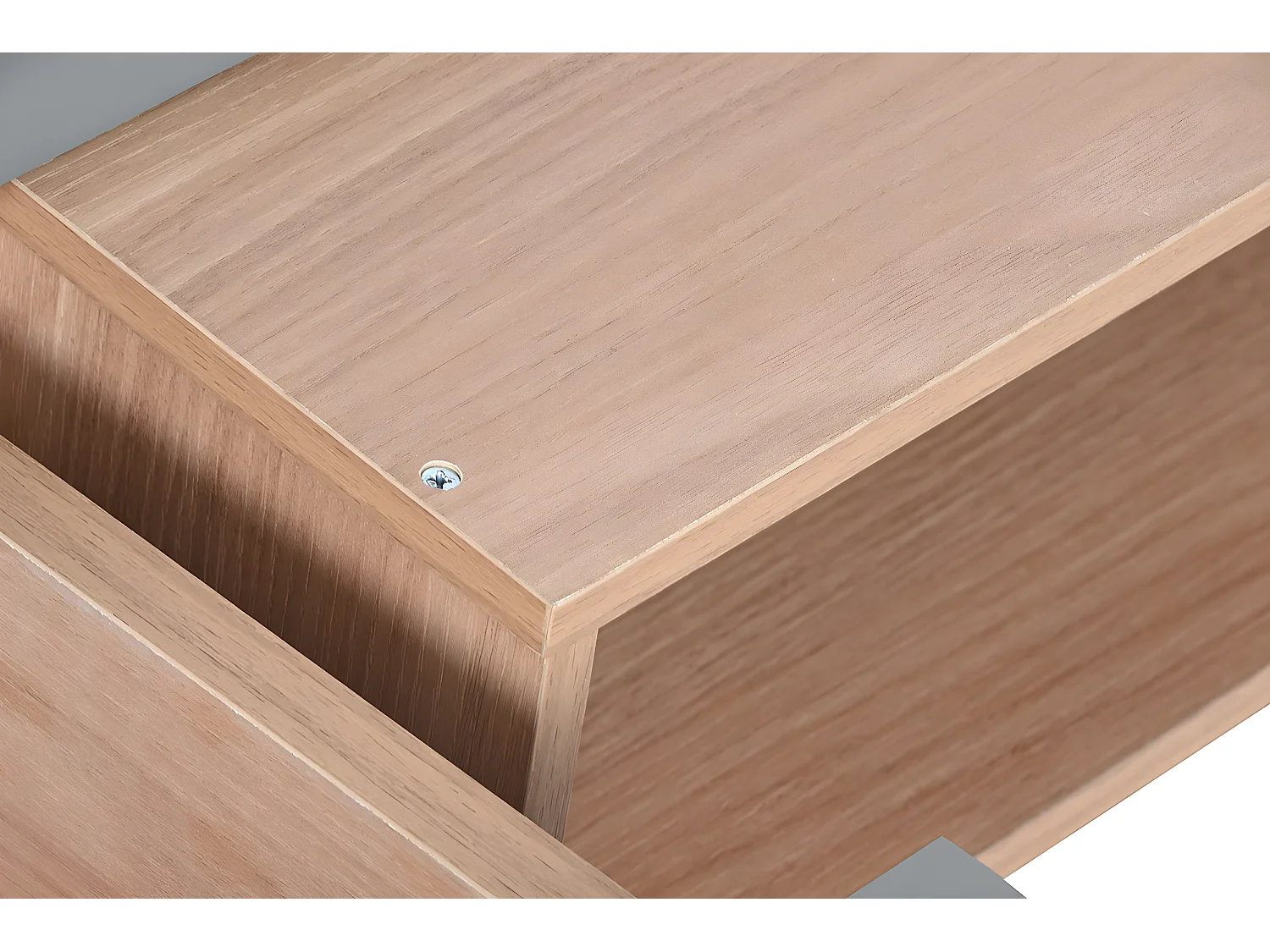 Table basse, table de salon rectangulaire avec 2 tiroirs en bois naturel et PU gris - longueur 120 x profondeur 60 x Hauteur 40 cm