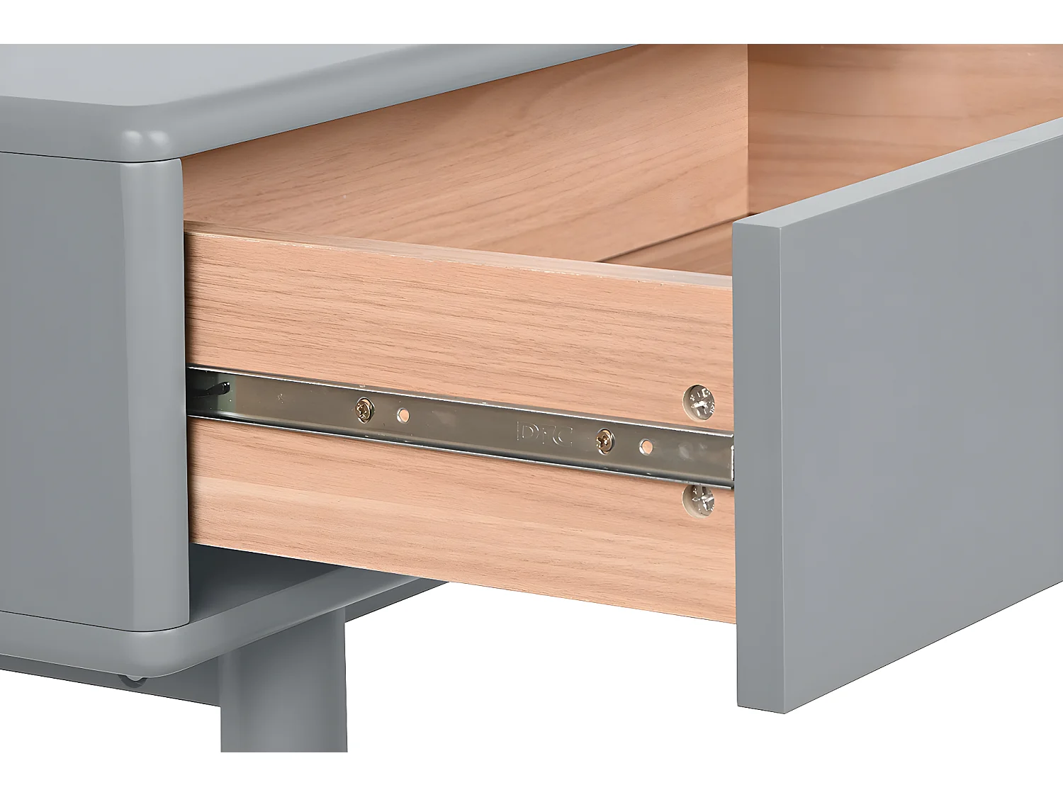 Table basse, table de salon rectangulaire avec 2 tiroirs en bois naturel et PU gris - longueur 120 x profondeur 60 x Hauteur 40 cm