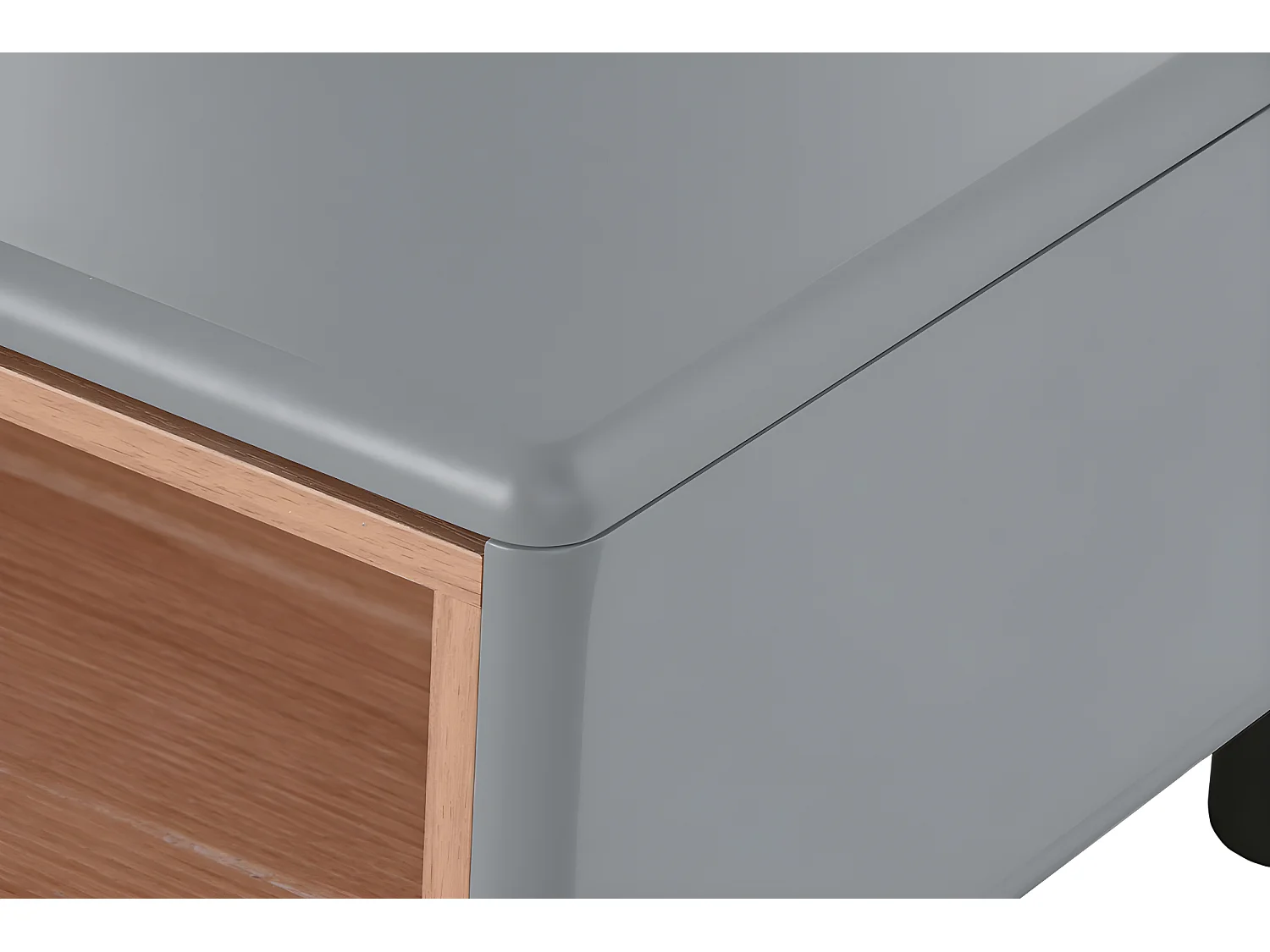 Table basse, table de salon rectangulaire avec 2 tiroirs en bois naturel et PU gris - longueur 120 x profondeur 60 x Hauteur 40 cm