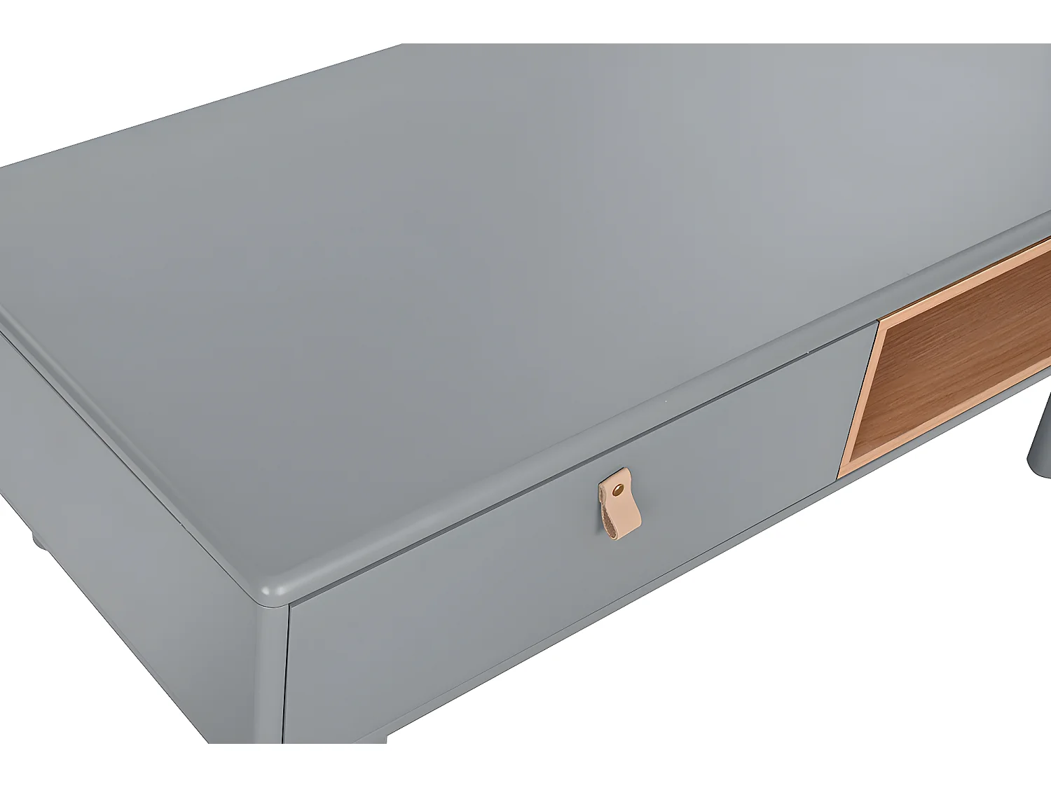 Table basse, table de salon rectangulaire avec 2 tiroirs en bois naturel et PU gris - longueur 120 x profondeur 60 x Hauteur 40 cm