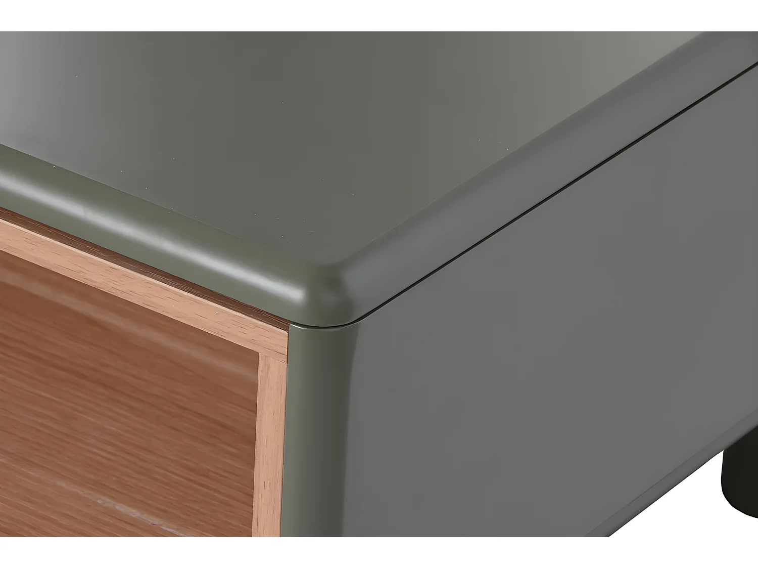 Table basse, table de salon rectangulaire avec 2 tiroirs en bois naturel et PU vert - longueur 120 x profondeur 60 x Hauteur 40 cm