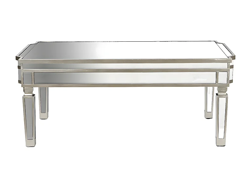Table basse, table de salon rectangulaire en MDF coloris argenté avec miroir - longueur 108 x profondeur 61 x Hauteur 44 cm