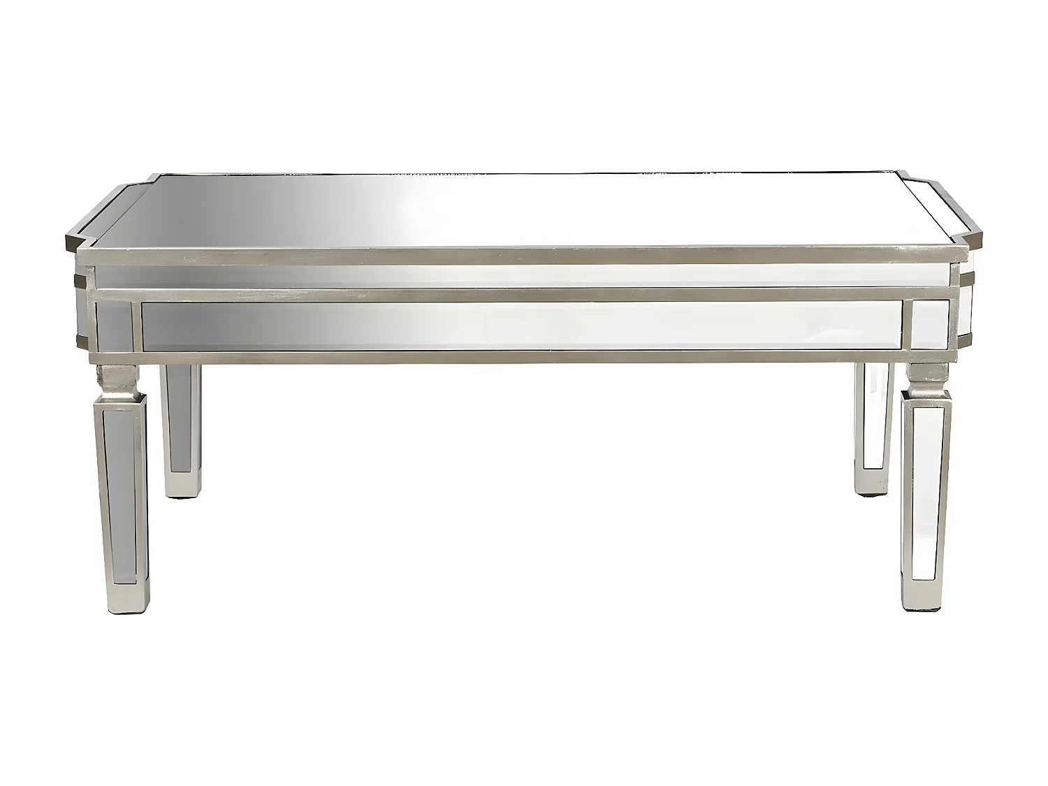 Table basse, table de salon rectangulaire en MDF coloris argenté avec miroir - longueur 108 x profondeur 61 x Hauteur 44 cm