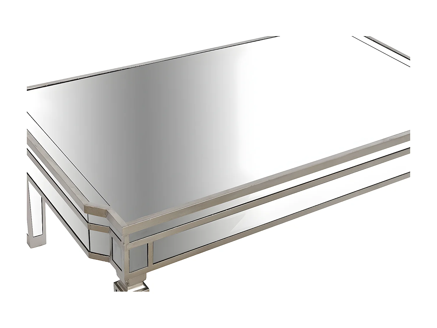 Table basse, table de salon rectangulaire en MDF coloris argenté avec miroir - longueur 108 x profondeur 61 x Hauteur 44 cm