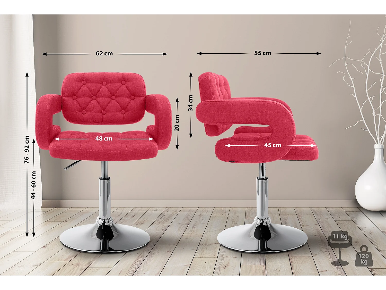 Fauteuil pivotant - Tissu & Antique clair - Rouge - Dublin