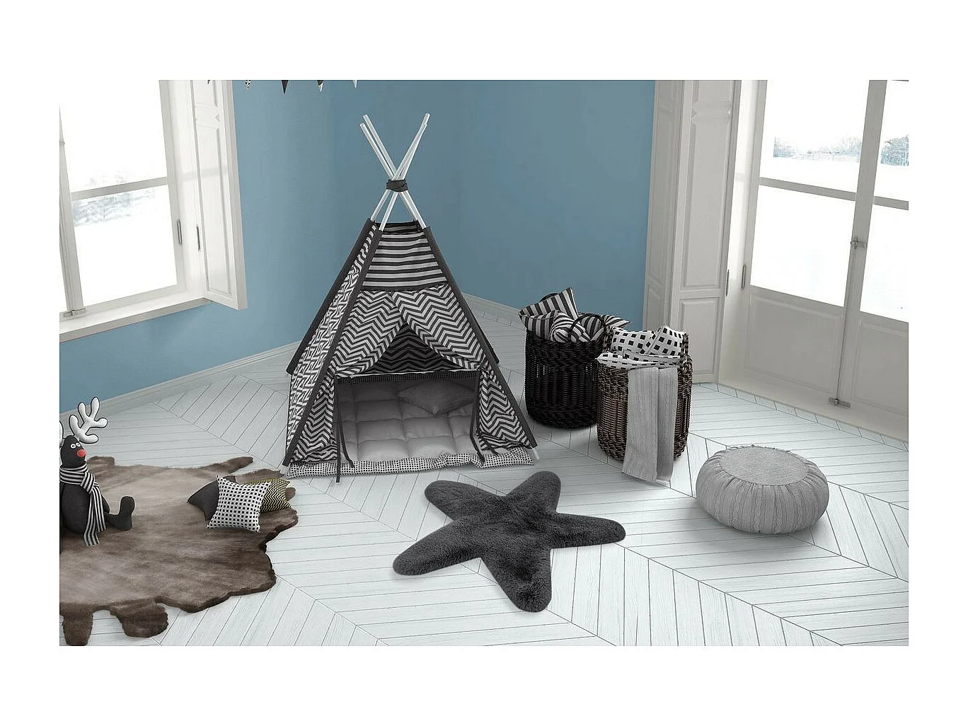 Tapis Déco Enfant "Lovely Star" 60x63cm Anthracite