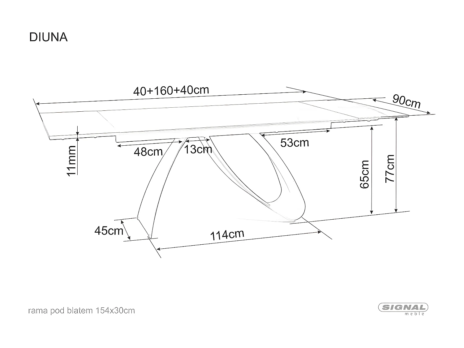 Table à manger  Diuna/(90x160-240)/Noir