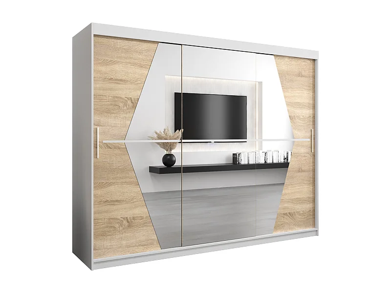 Armoire Boliwia À Portes Coulissantes 200/250/62 3 Portes (Blanc/Sonoma)