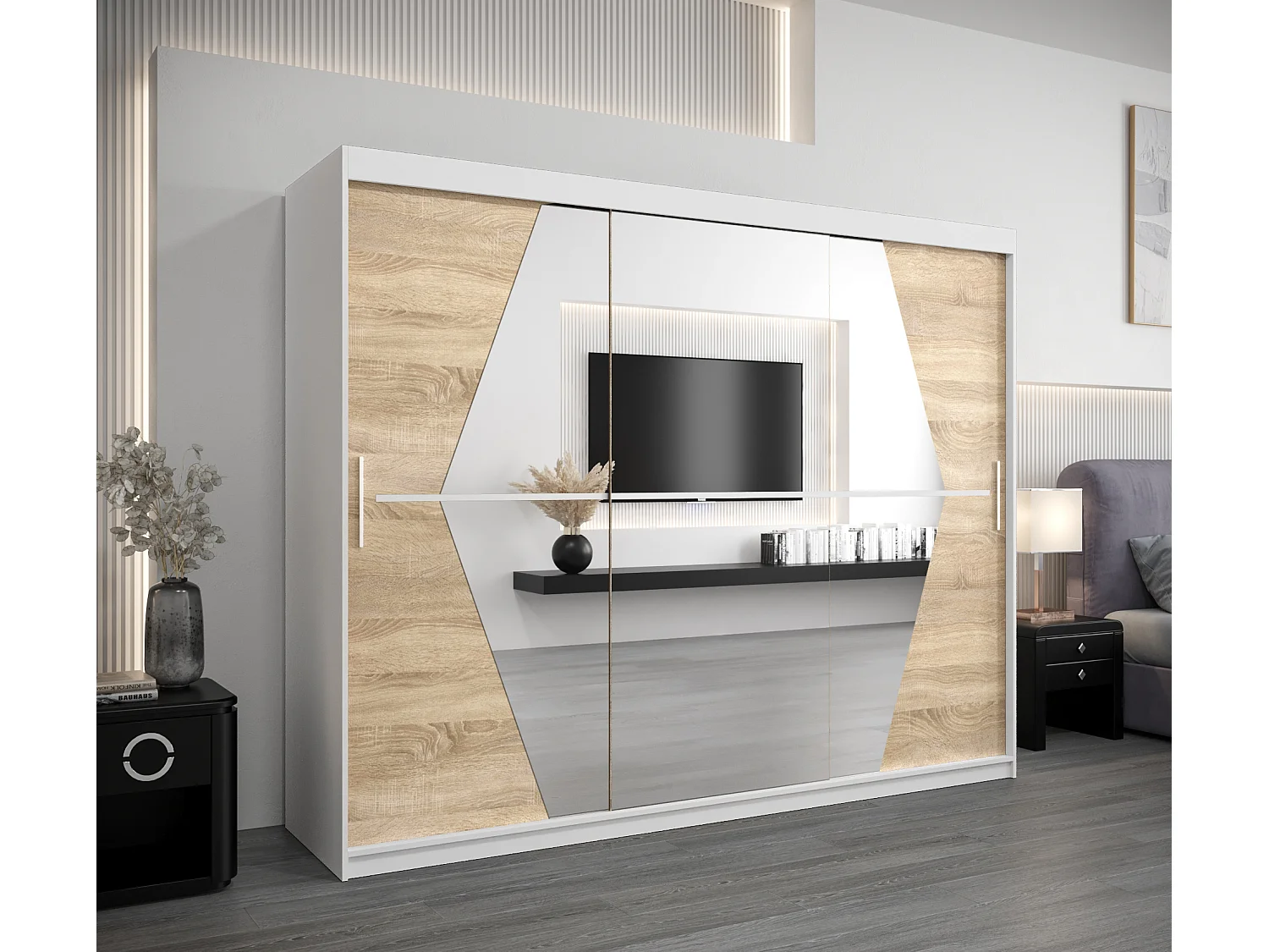 Armoire Boliwia À Portes Coulissantes 200/250/62 3 Portes (Blanc/Sonoma)