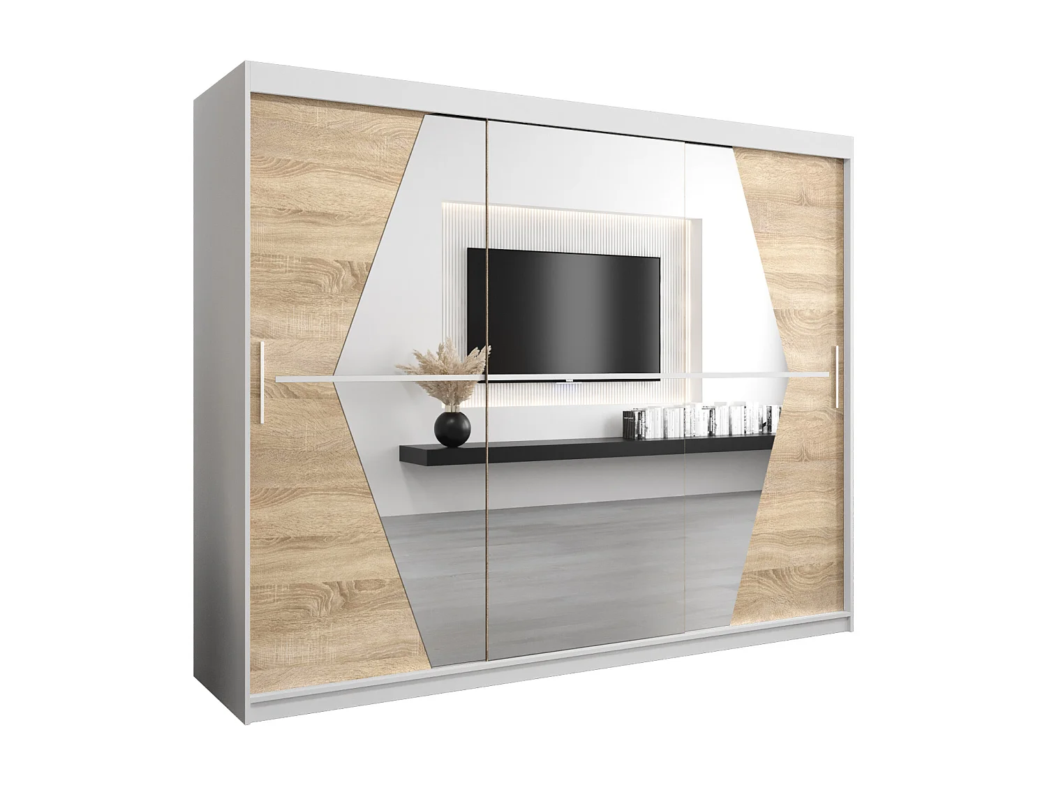 Armoire Boliwia À Portes Coulissantes 200/250/62 3 Portes (Blanc/Sonoma)