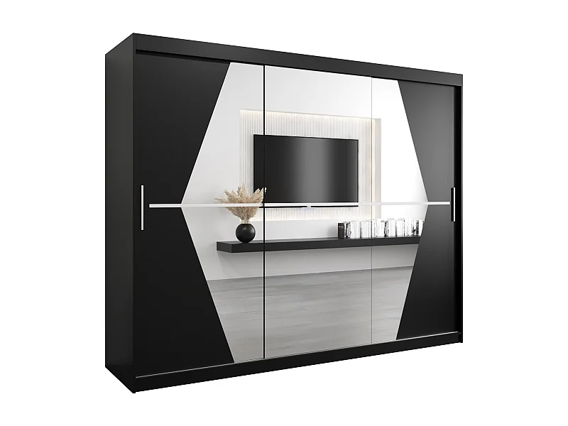 Armoire Boliwia À Portes Coulissantes 200/250/62 3 Portes (Noir/Noir)