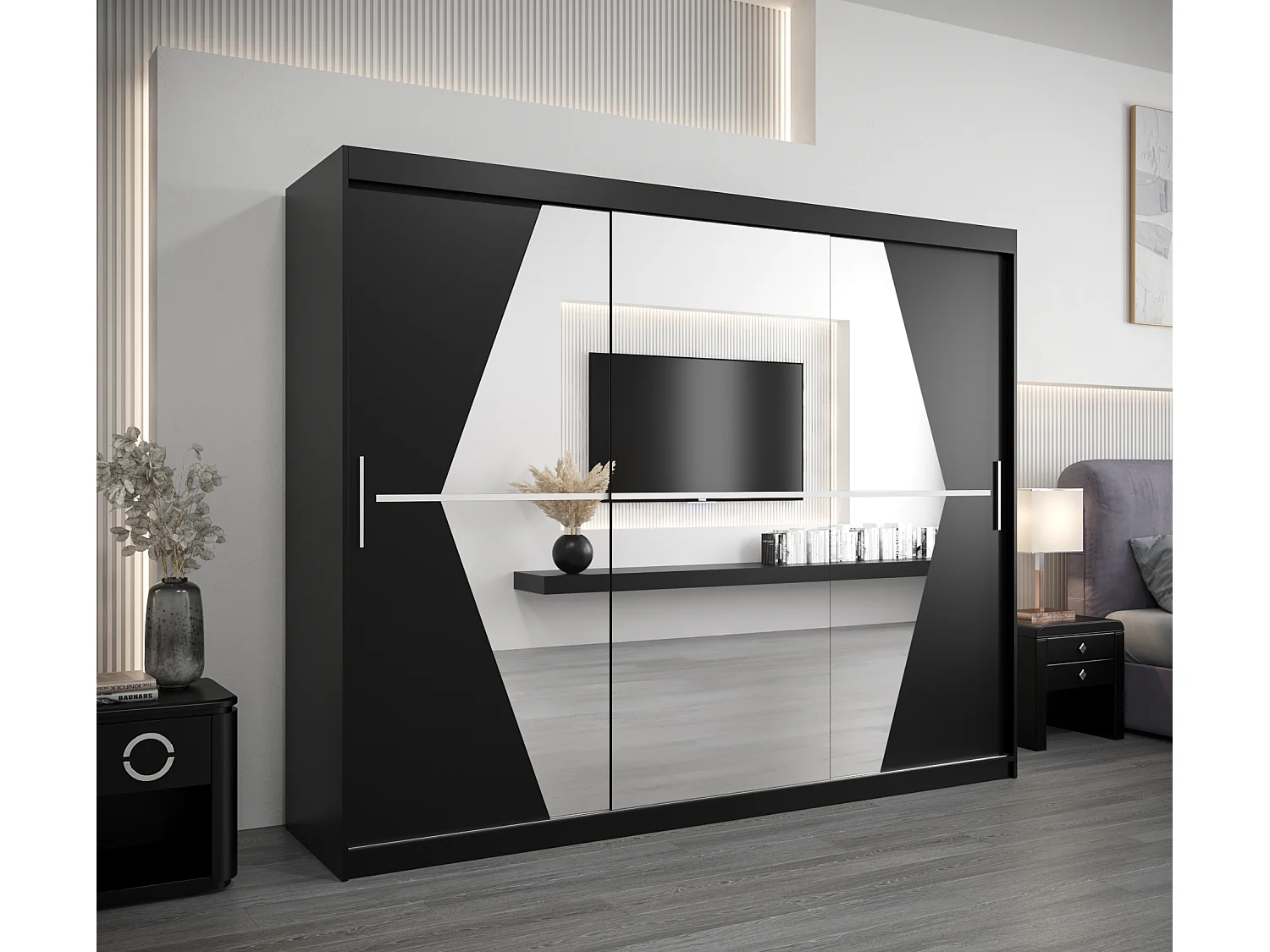 Schwebetürenschrank Boliwia 200/250/62 2-Türig (Schwarz)