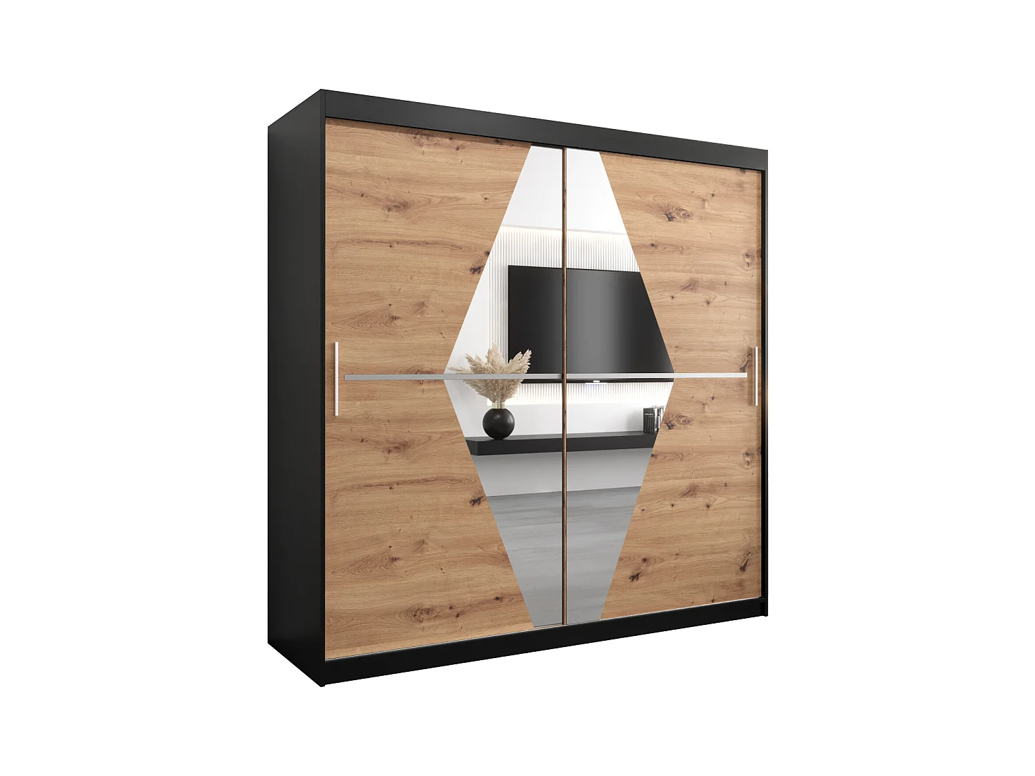 Schwebetürenschrank Boliwia 200/200/62 2-Türig (Schwarz/Artisan)